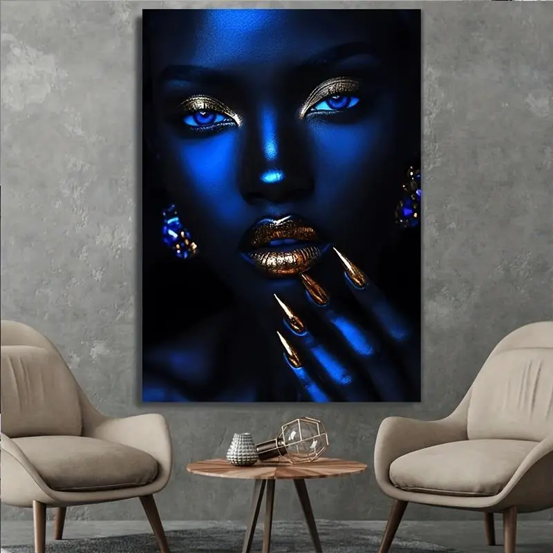 2D Panel, 1 piece, blue, gold, textured - Modern abstract wall decoration, framed and ready to hang, suitable for aesthetic wall decor in living rooms, offices, and cafes - Perfect gift for Thanksgiving, Halloween, Christmas, New Year's Day