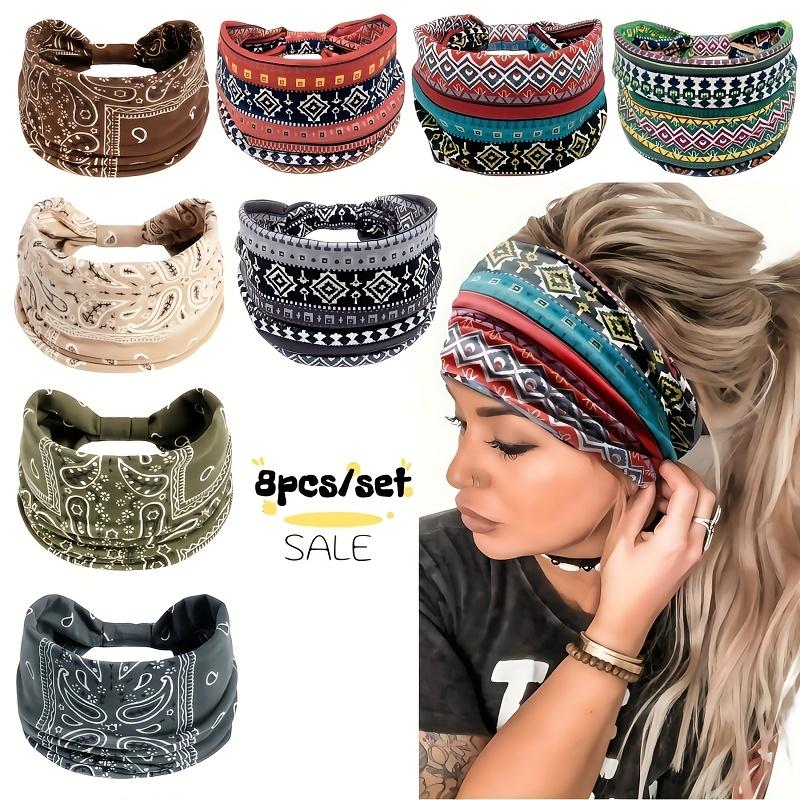 8pcs/Set Wide Floral Turban Headbands for Women/Men, Vintage Wrap for Sports, Workout.Soft Headbands-Fashion Elastic Hair Masks, Luxury Gift Hair Sweatbands.Non-Slip Knotting for Running Sports, Yoga Turban Hair Bands Hair Accessories for Daily Use
