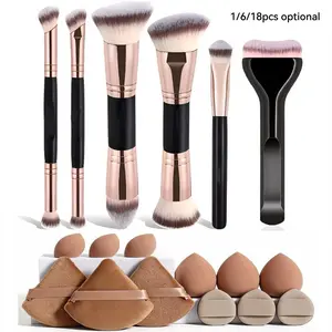 6-Piece Dual-Ended Makeup Brush Set, Two-In-One Multifunctional Foundation Contour Eyeshadow Blush Brushes, Premium Synthetic Hair Beauty Tools