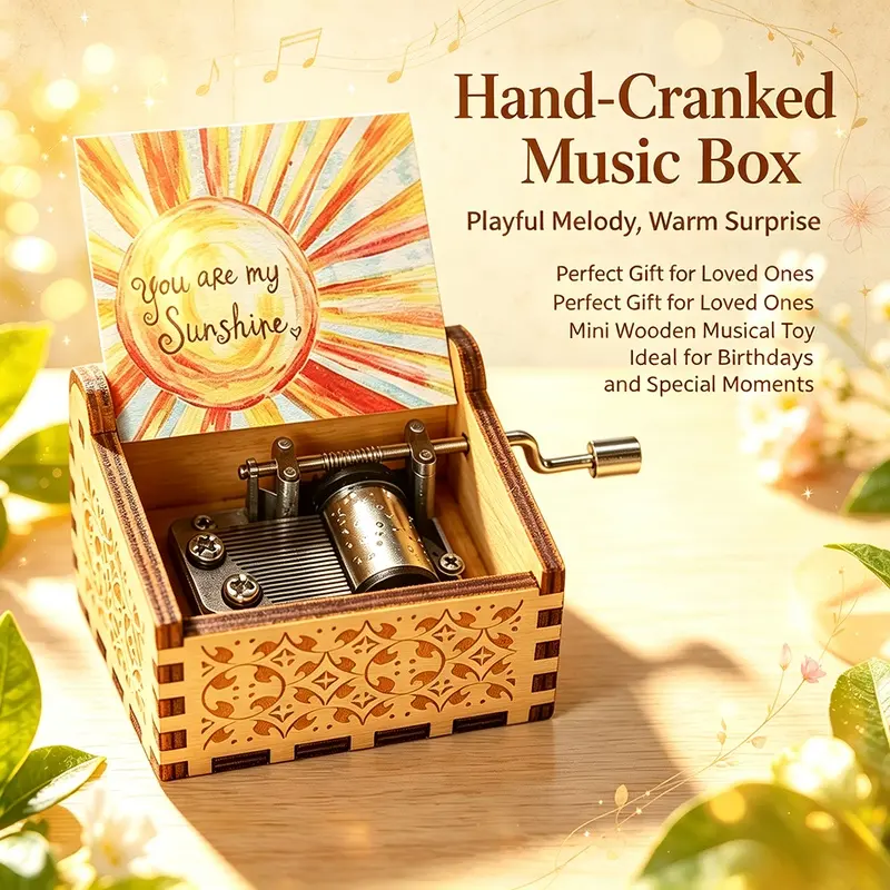 'You Are My Sunshine' Wooden Music Box Hand Crank Laser-Engraved Gifts For Birthday Present Decoration Gift For Anniversaries & Weddings