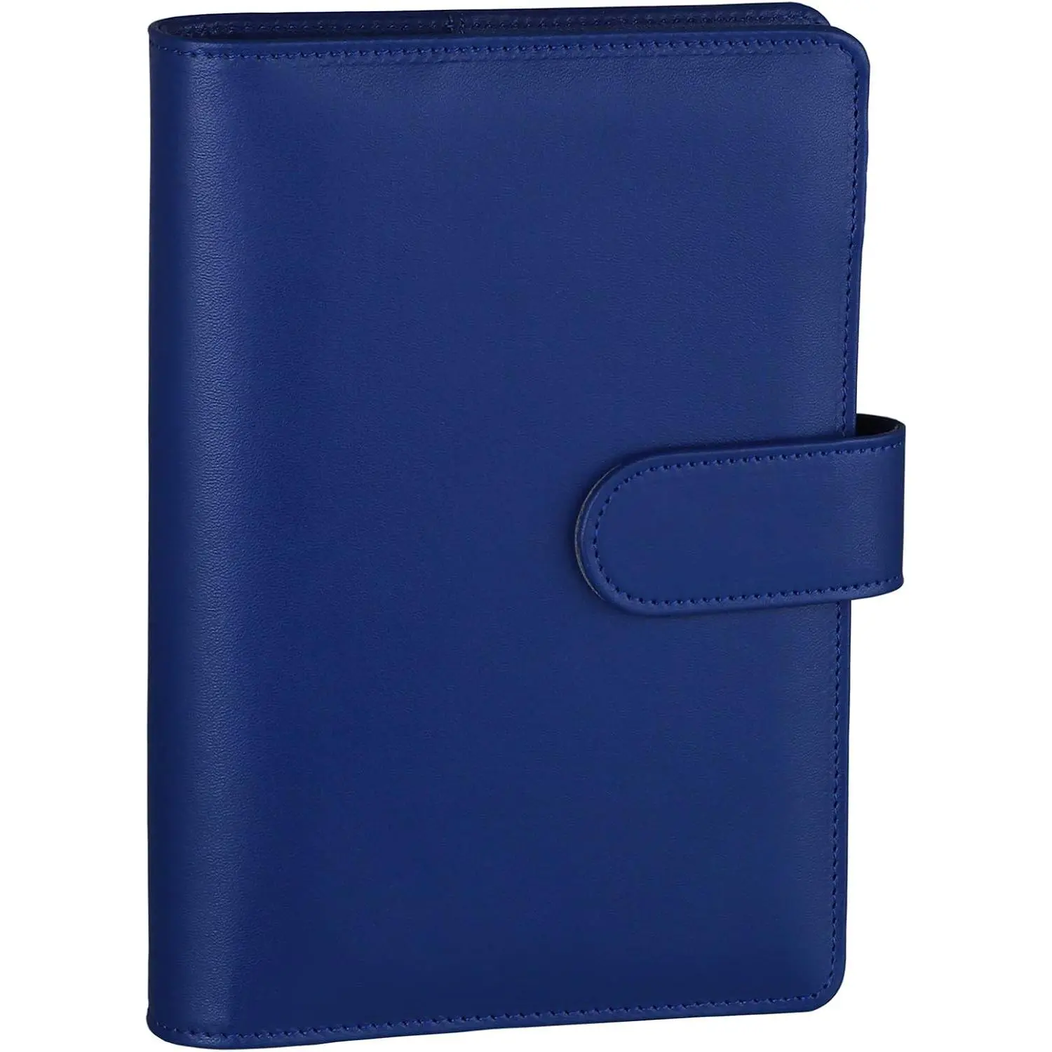 A6 PU Leather Budget Binder - Refillable 6 Ring Notebook for A6 Refill Paper, Loose Leaf Personal Planner Cover With  Buckle Closure, Navy Blue