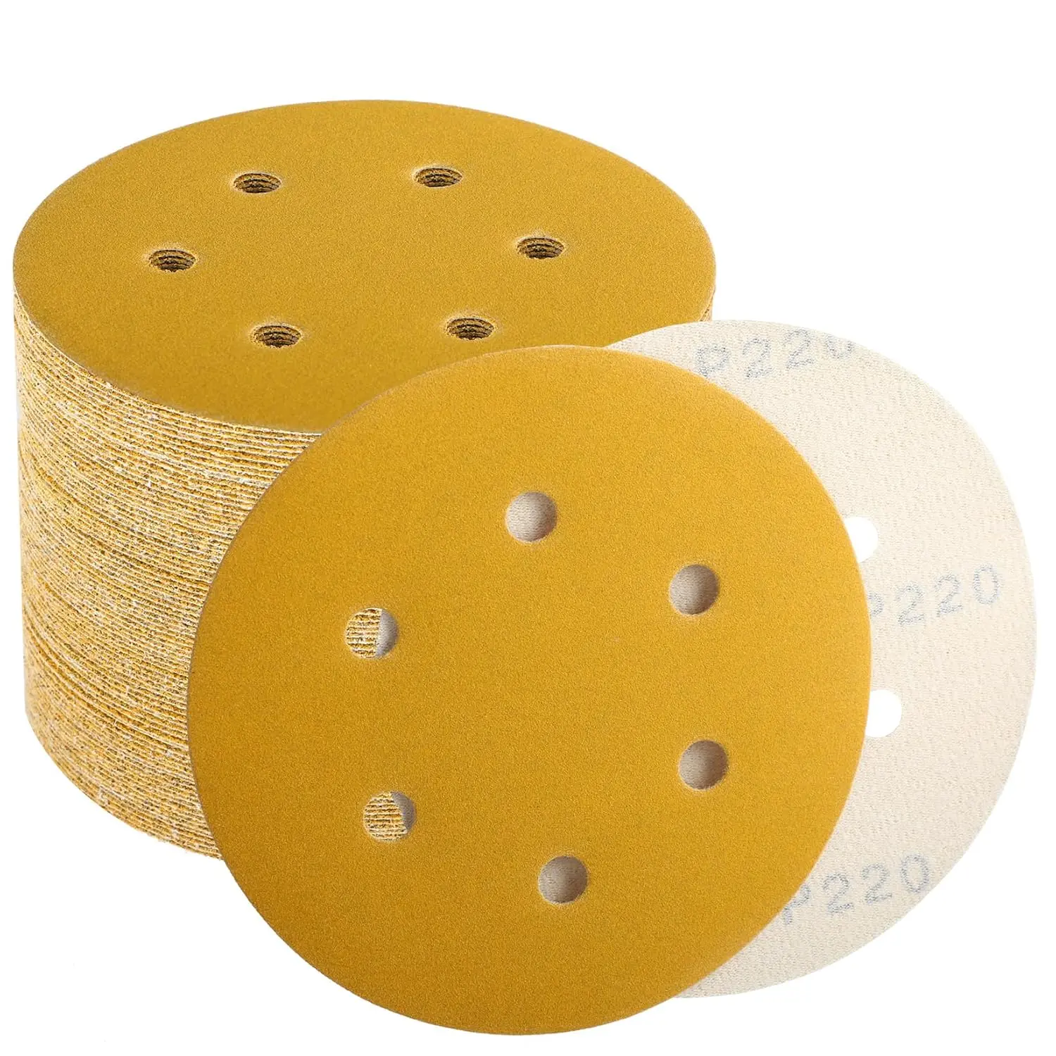 6 Inch Sanding Discs Hook and Loop, 220 Grit Sandpaper for Orbital Sander, Professional for Automotive and Woodworking, 100 Pack