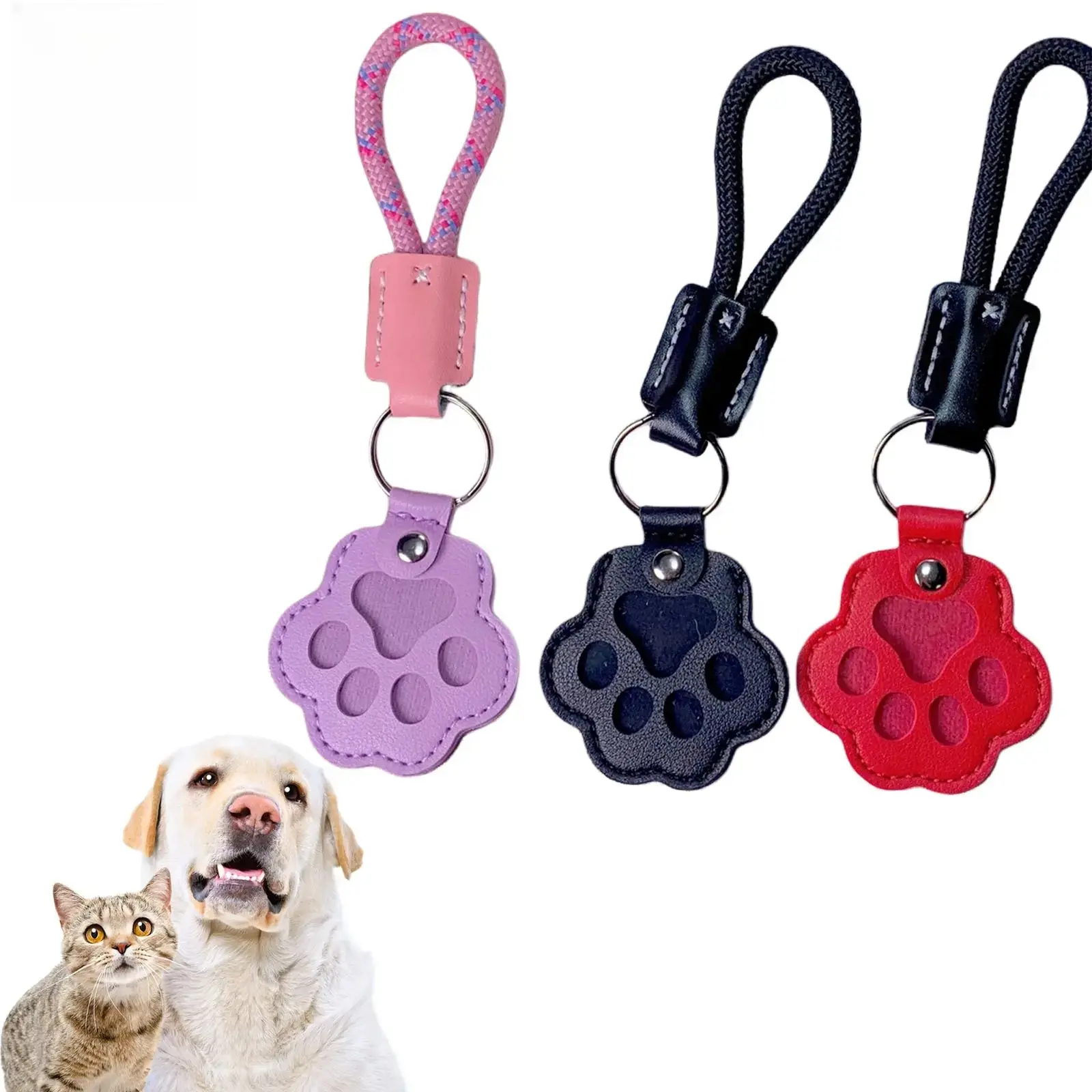 Leather Paw-Shaped Pet Fur Holder Keychain - Dog & Cat Hair Keepsake Charm Key Ring, Memorial Sympathy Gift for Grieving Pet Owners, Grief Support Gift