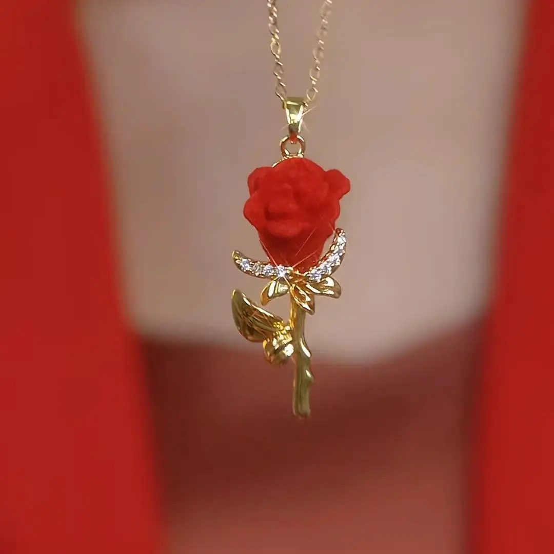 Rose Necklace Eternal Love Romantic Gift for Her, Adjustable Pendant Jewelry for Women Anniversary Necklace