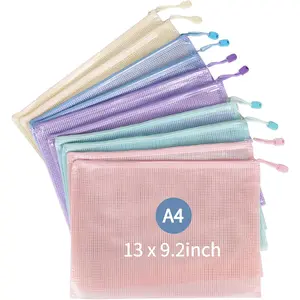 10 Pack Mesh Zipper Pouch Bags -A4 Size  Zipper Bags Organizer Durable Pouches for Board  Storage, Documents & Supplies, Plastic Zipper Pounch 5 Pastel Colors