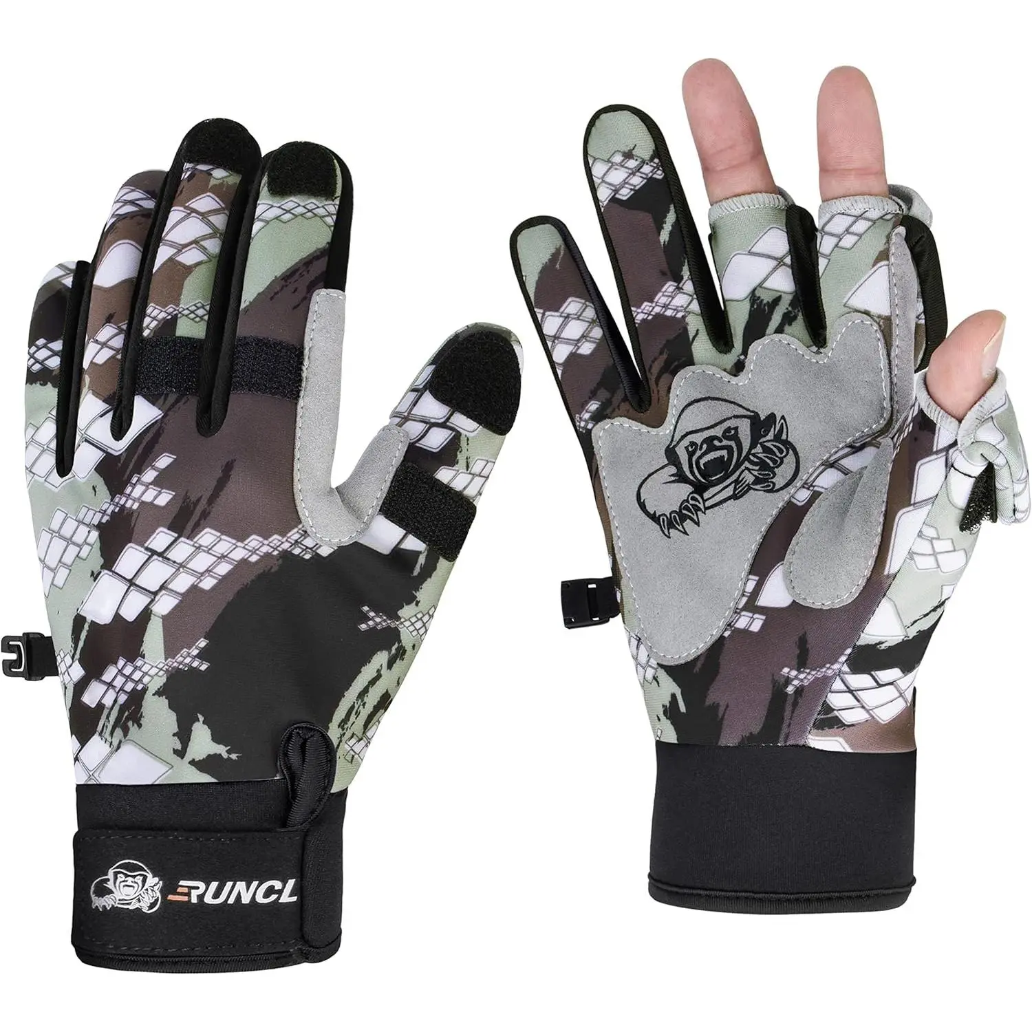 RUNCL RAGUEL Unisex Winter Warm Neoprene Fishing Gloves - 3-Cut Finger, Touchscreen, Convertible, Windproof for Ice Fishing, Cycling