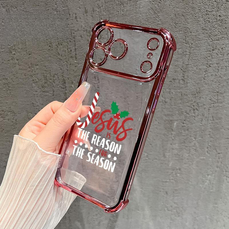 Christmas Jesus Spirit Pattern Phone Case for iPhone 17 Pro Max 16 15 Plus Air 14 13 12 11 E Shockproof Protective Silicone Cover with Full Lens Protection & Four-Corner Drop Guard