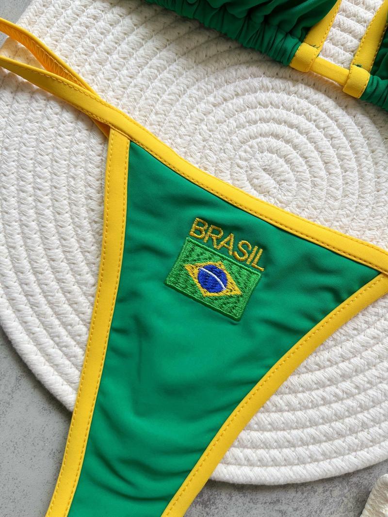 Brazil Flag Embroidery Bikini – New Letter Embroidered Swimsuit, Sexy Women’s Beach Swimwear