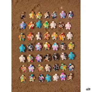 50 Pcs Mixed Natural Stone Turtle-Shaped Bead Charms, Marine Ocean Life DIY Bag Accessories, Multi-Color Sea Creature Assortment Kit for Handmade Jewelry & Custom Handicraft Projects, Beads
