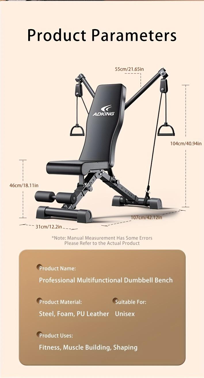 Sports equipment 1pc Adjustable Weight Bench For Full Body Workout, Foldable Bench Press Bench With Resistance Bands, For Strength Training, Body Workout