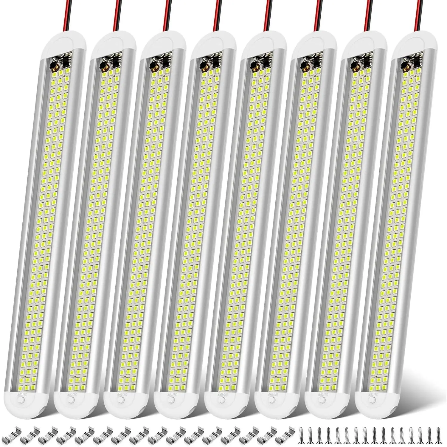 12v LED Interior Light Bar, 120LEDs 1500LM 8W DC 12 Volt led Strip Lights with ON/Off Switch, for Enclosed Cargo Trailer, Car RV Van Truck Lorry Camper Boat Caravan Motorhome (8Pack)