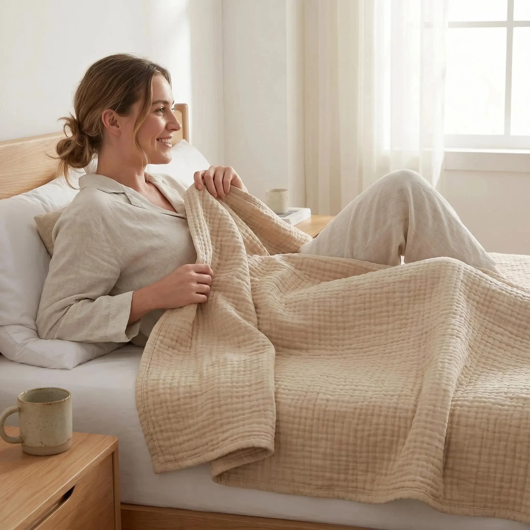 Six-Layer Washable Bubble Satin Blanket & Towel, 160*200cm/62.99in*78.74in, Soft Breathable, Ideal for Bed, Nap, Bath, Universal Use