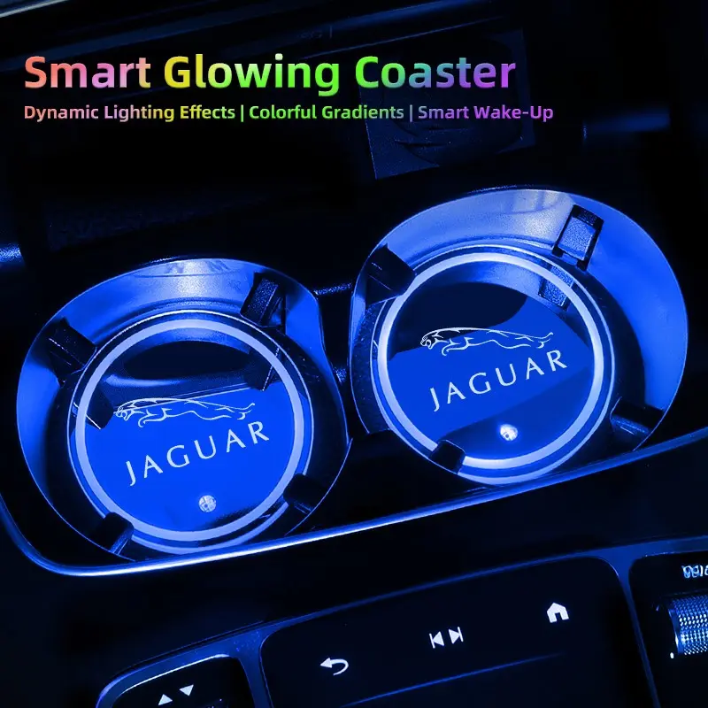 LED Car Cup Holder Light Luminous Coaster Water Cup Pad Automotive Interior Accessories For Jaguar F-Pace F-Type XF XJ XE I-Pace E-Pace XEL XFL S-Type XFR XKR X-Type
