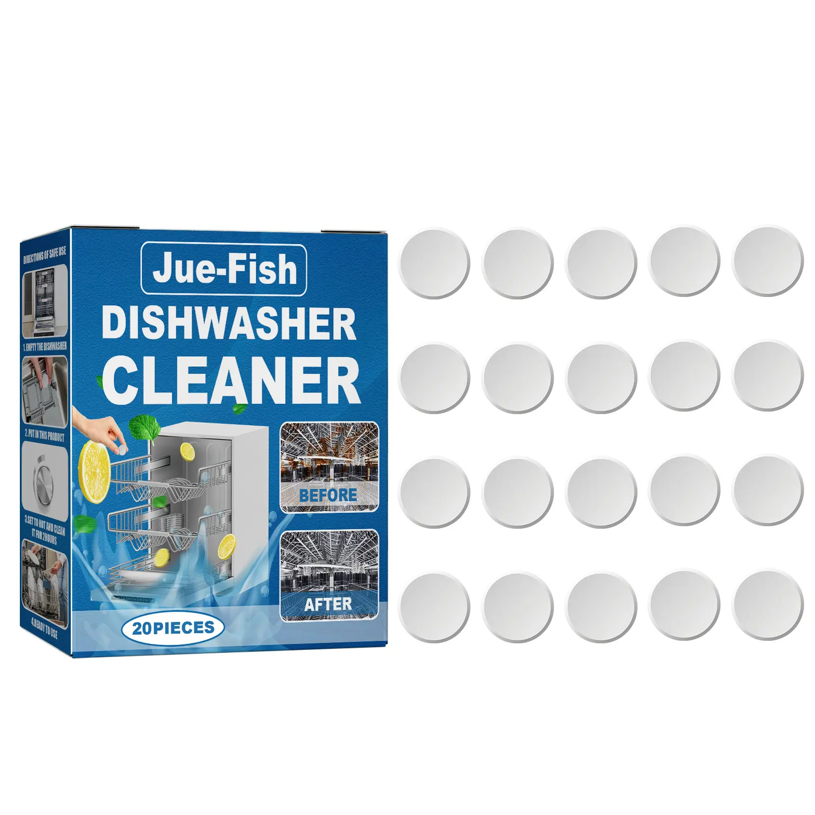 Jue-Fish Dishwasher Cleaning Tablets - Specialized cleaning tablets for built-in drawer dishwashers