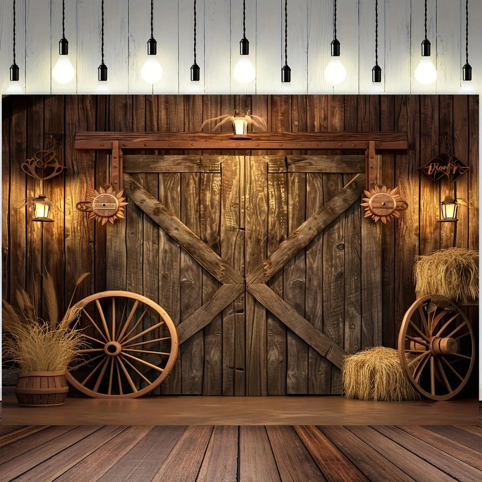 Western Cowboy Barn Backdrop Background Cloth, Rustic Log Cabin Tapestry Wall Hanging Photography Background Premium Polyester Fabric, Vintage Party Decor, Birthday Event Setup, Photo Studio Background, Ranch Theme Decoration