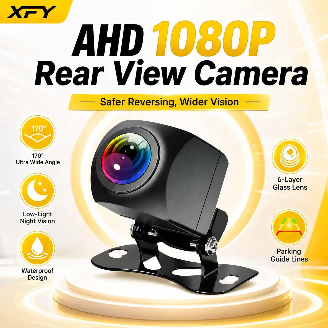 Ahd 1080P HD Backup Camera, 170° Wide Angle, Low Light Night Vision, Waterproof Design, Mini Hidden Installation, Reverse Assist Line