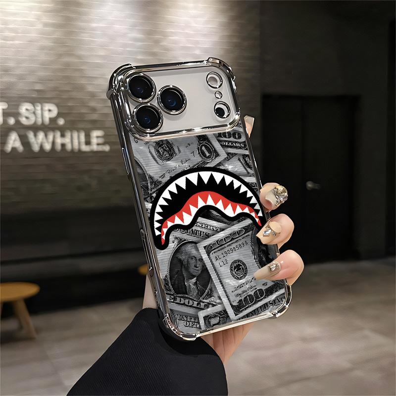 Flex Harder with This Shark Bite Just Leveled Up with This Shark & Money Case For IPhone 17 16 15 14 13 12 11 PRO PLUS MAX AIR Four-corner Drop-proof Transparent Casual Soft Silicone patternfull protection case floral pattern Mobile Phone Case