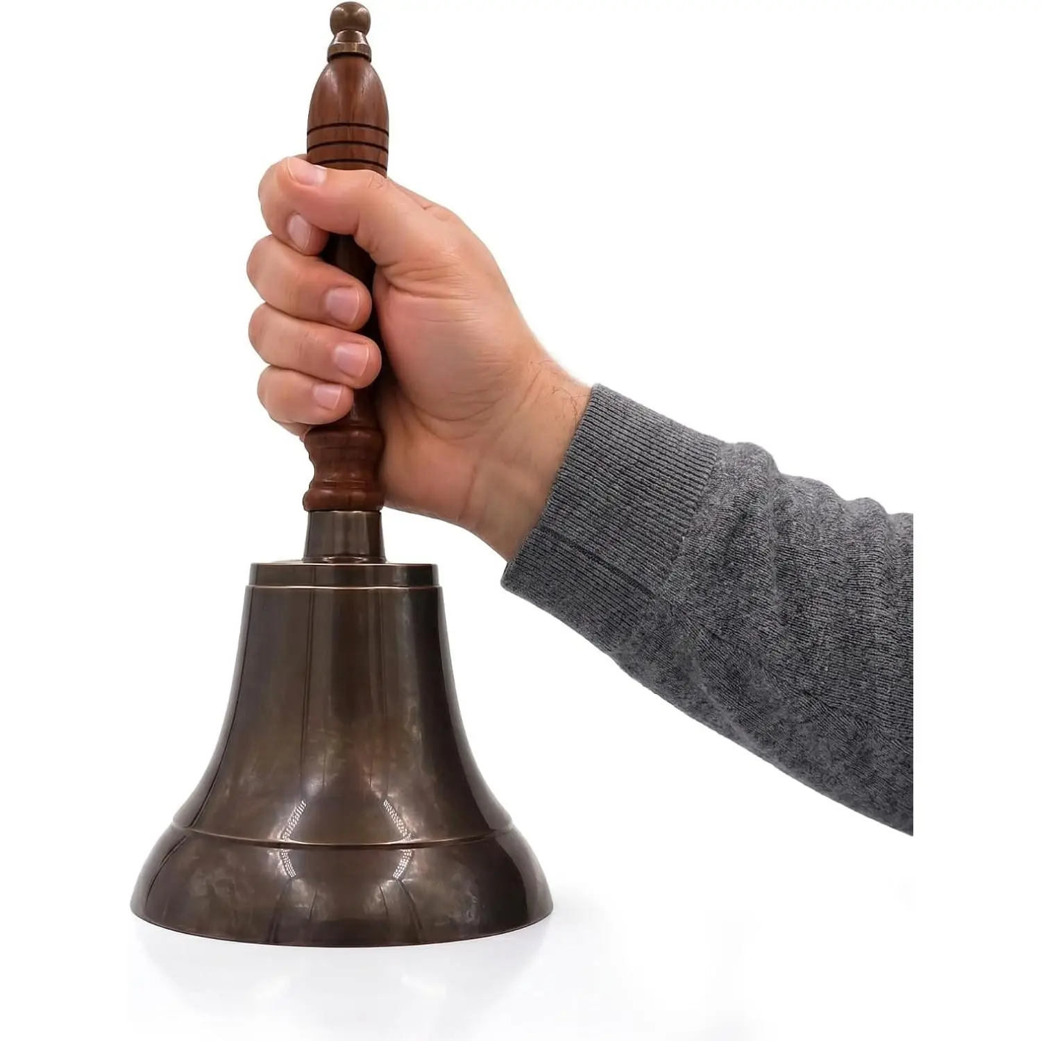 Large & Heavy Solid Brass Loud Hand Call Bell for Weddings, Christmas, School 11"(H) 5"(D) Antique Brass