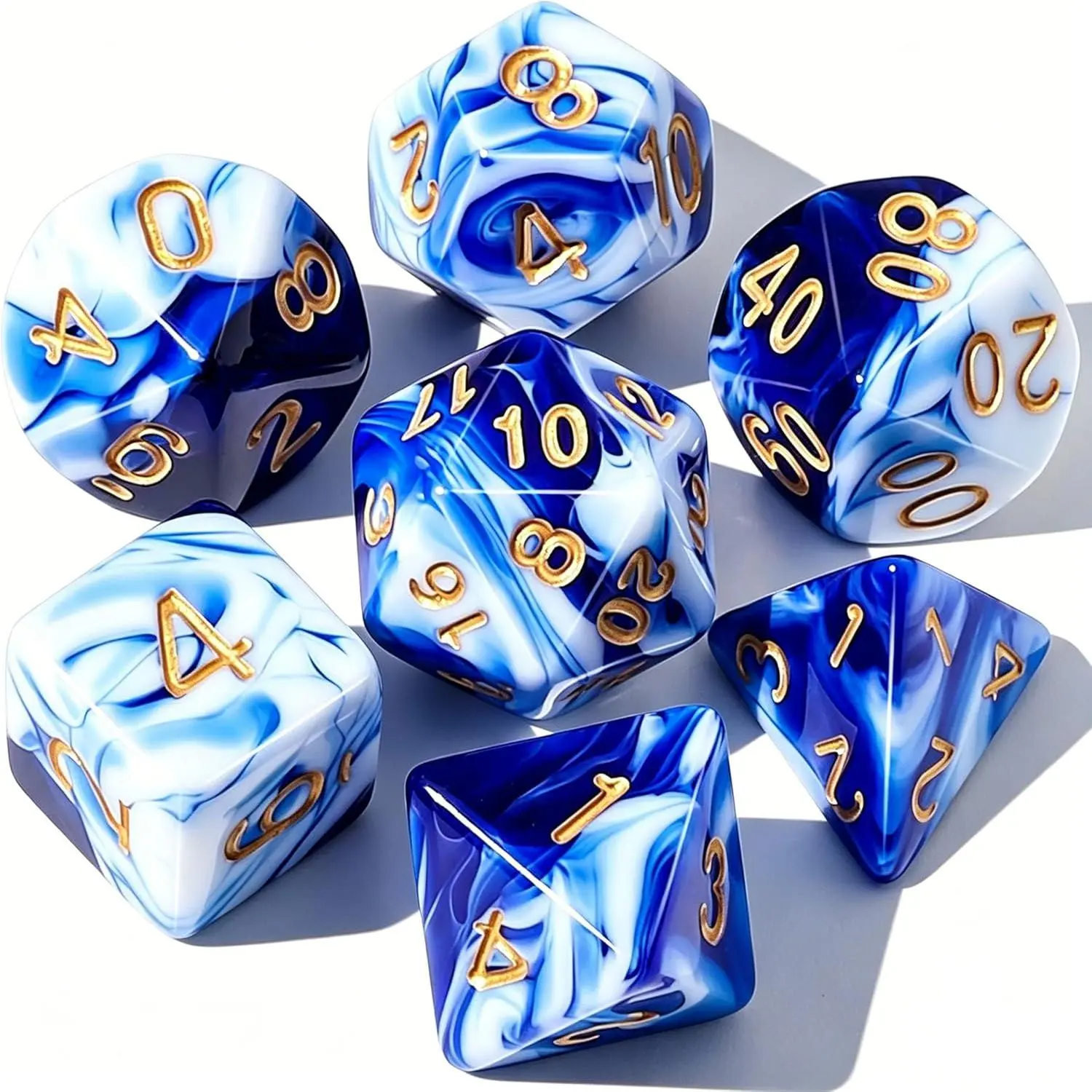 DND Polyhedral 7-Die Set with Dice Bag Included for Dungeon and Dragons, RPG Gaming, COC Tabletop Role Playing Games – Ages 14+, D10: 0.87 * 0.98 In, D6: 0.63 * 0.63 In