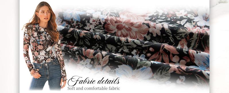 Women's Floral Mesh Long Sleeve Sheer Lace Blouse with Faux High Neck, Fall Outfits 2025