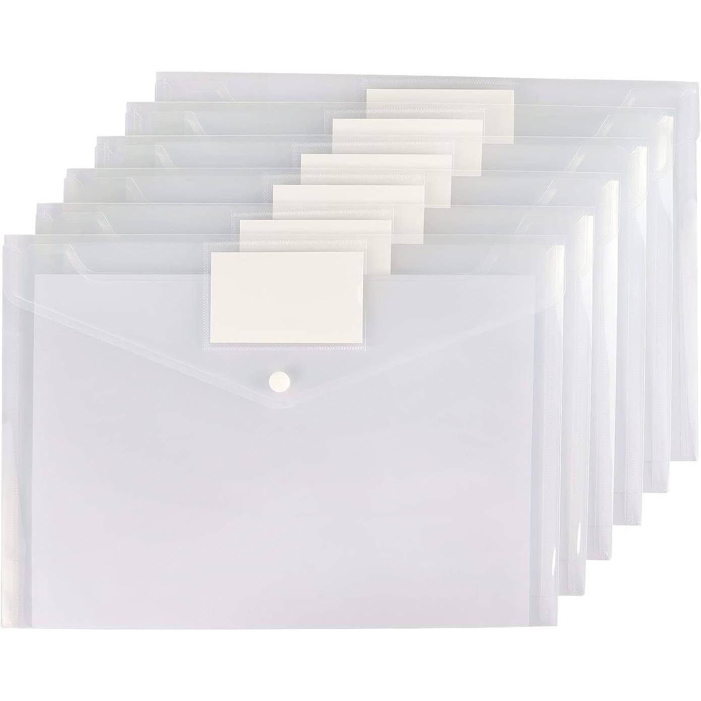 6 Pack Clear Document Folders Plastic Envelopes Poly Envelopes File Envelopes with Label Pocket and Snap Button for Home Work Office Organization, Letter Size/A4 Size, White