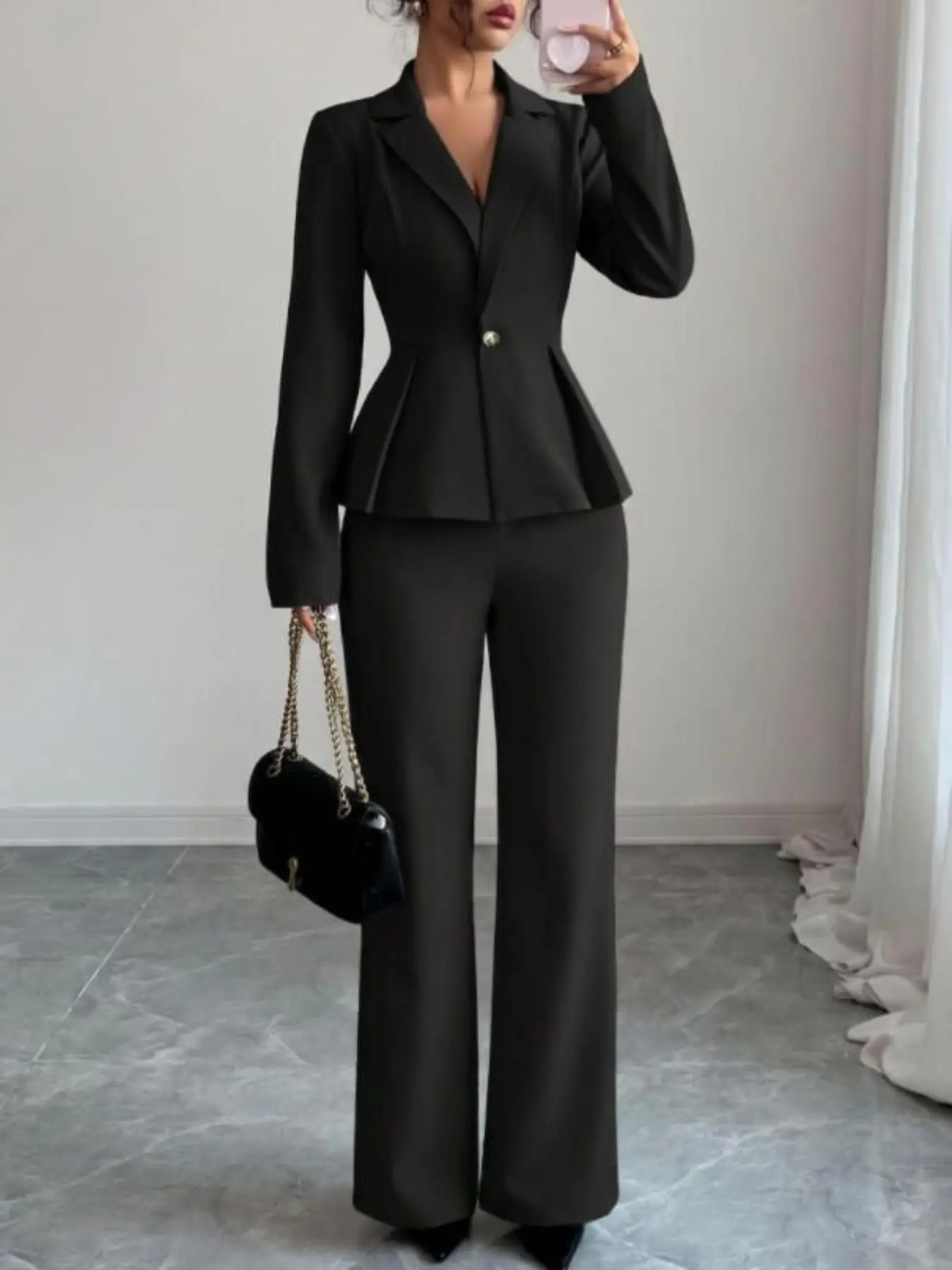 Elegant Tailored Blazer Suit Set for Women, High-Waisted Wide Leg Pants, Formal Two-Piece, Perfect for Events and Parties