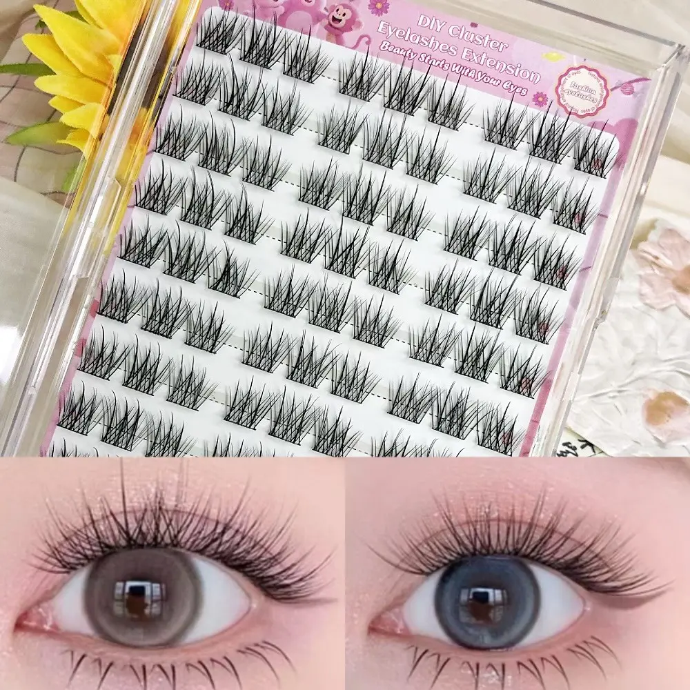 Directly Applied False Eyelashes, 90pcs Korean Simple Glue-On Lashes, Segmented Design, Easy to Wear, Self-Adhesive False Eyelashes