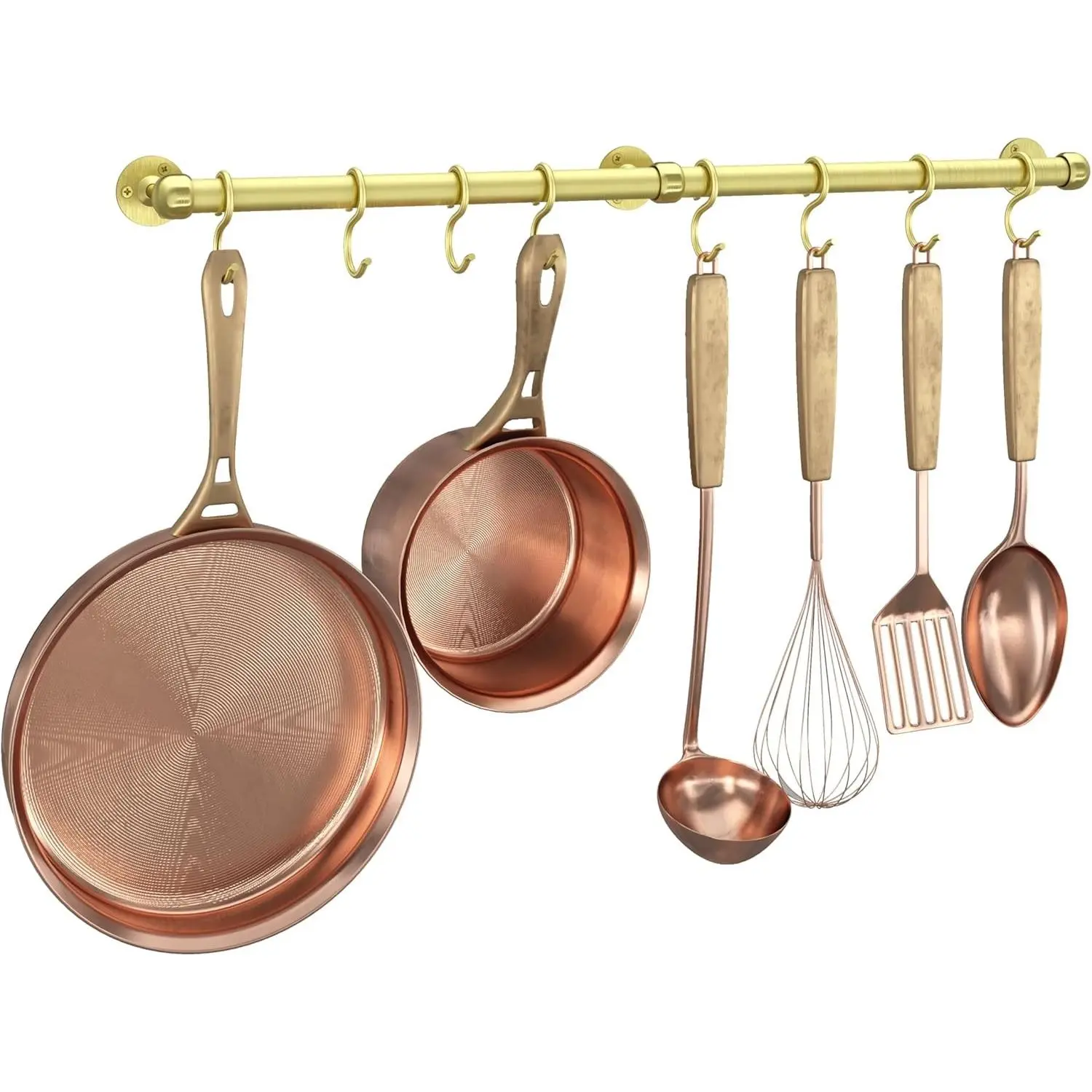 Stainless Steel Hanging Pot Rack Hanger: 23.7 Inch Brass Pot and Pan Hanger Wall Mounted Hanging Pot Bar Rack Heavy Duty Pot Hangers Kitchen Rail with 8 S Hooks