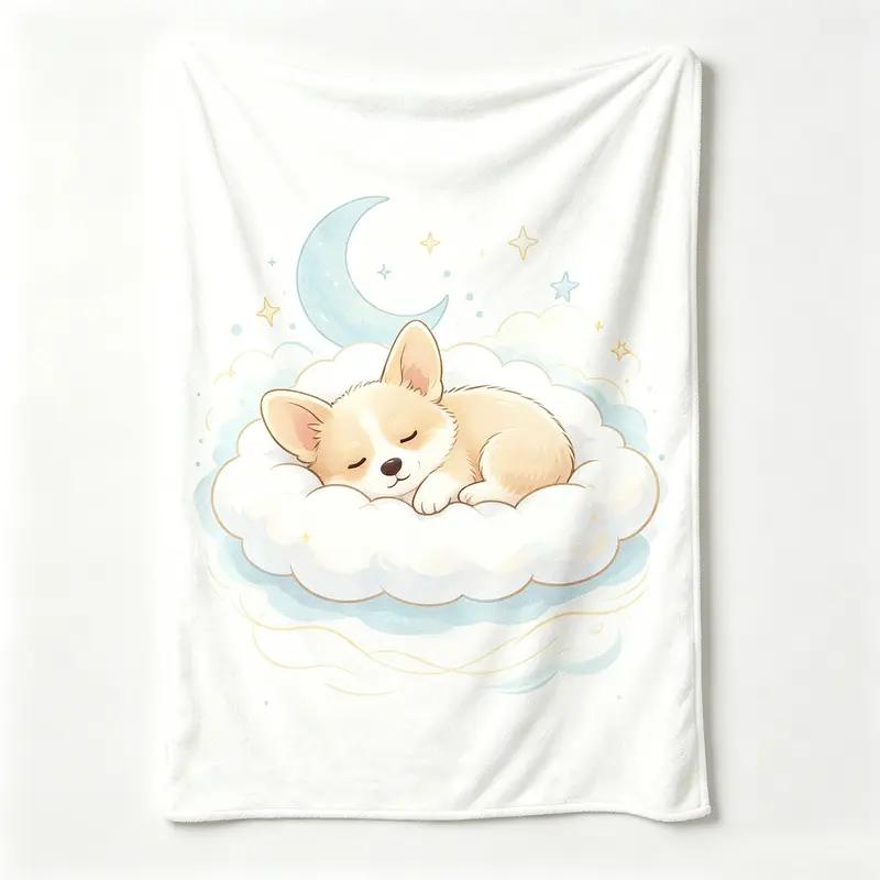 26-27 Designs Cloud Crescent Sleeping Corgi Print Flannel Blanket, Soft for All Seasons, Nap Blanket, Sofa Decoration, Small Blanket, Great Gift for Pet Lovers