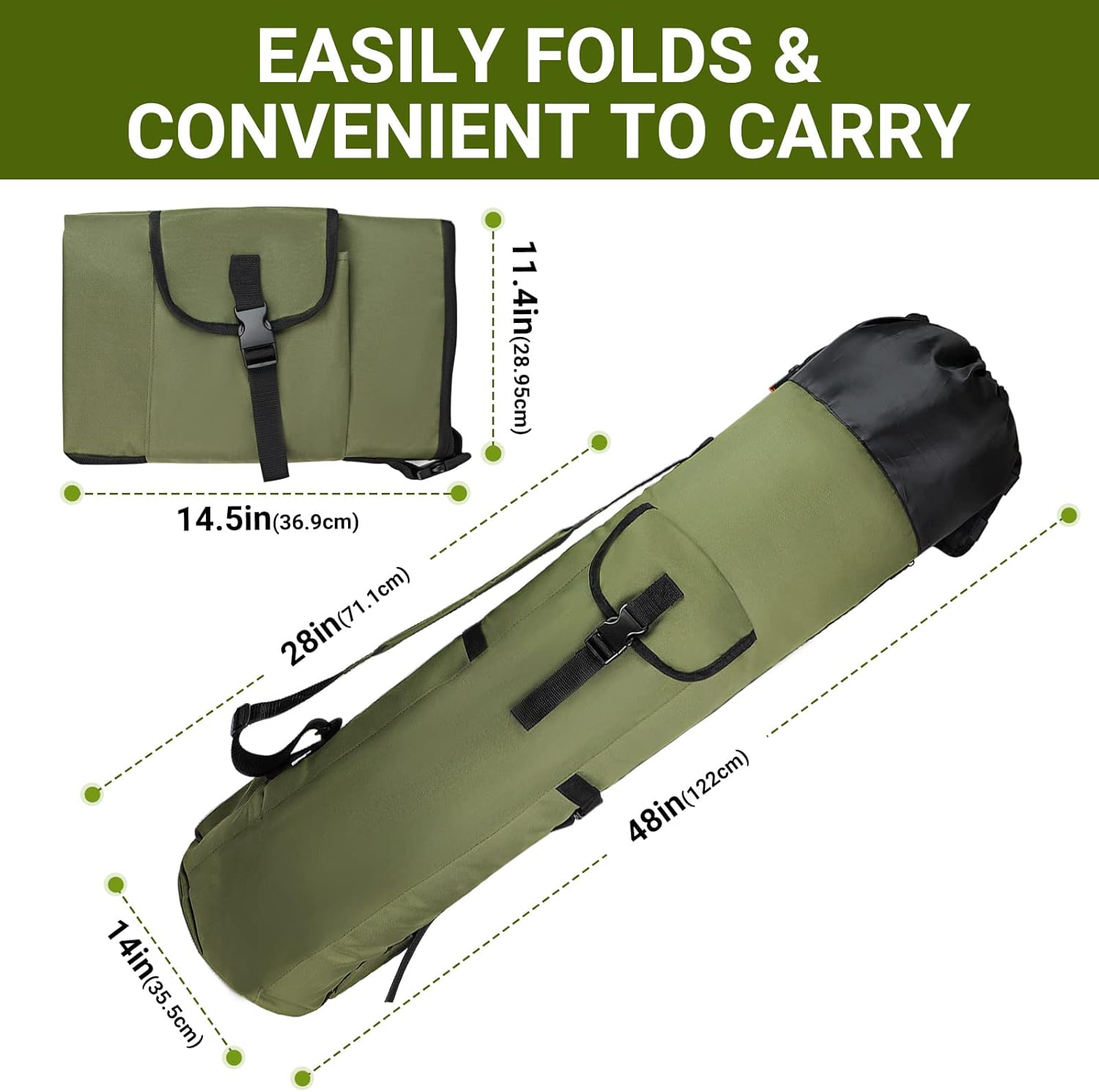 Foldable Oxford Fabric Fishing Rod Storage Bag, Portable Lightweight Outdoor Shoulder Carry Case Green for Men Fishing Gear and Baitcaster Rods
