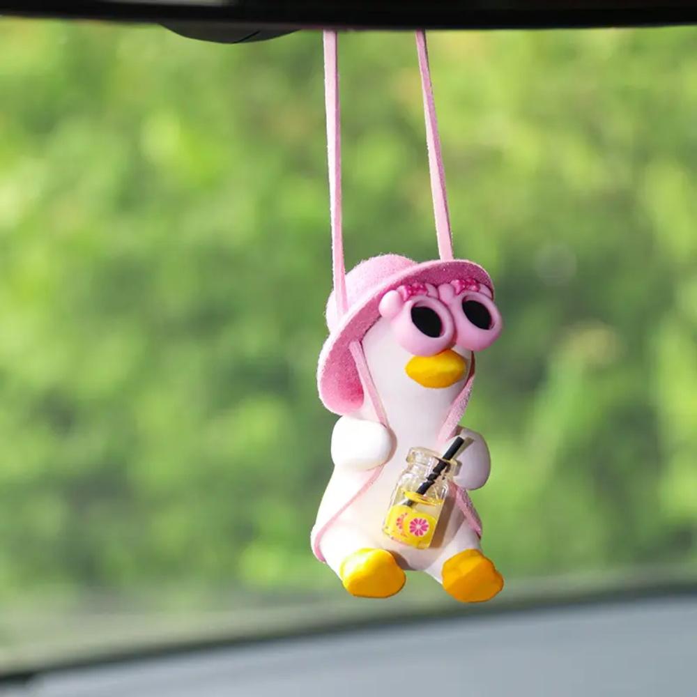Cute Hanging Car Decoration for Summer, Cool Swinging Duck Car Decor Rearview Mirror Hanging Pendant, Cars Stuff, Cute Car Accessories, Girly Car Accessories, Pink, Yellow, Car Supplies for Girls