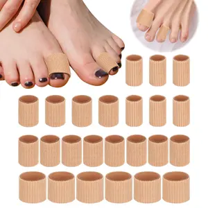 24 PCS Gel Toe Protector Sleeves, 0.98 Inch Reusable Fabric Covered Gel Toe Tubes, 3 Sizes Cushion Pads for Blisters, Corns, Calluses, Bunions and Overlapping Toes Relief for Women
