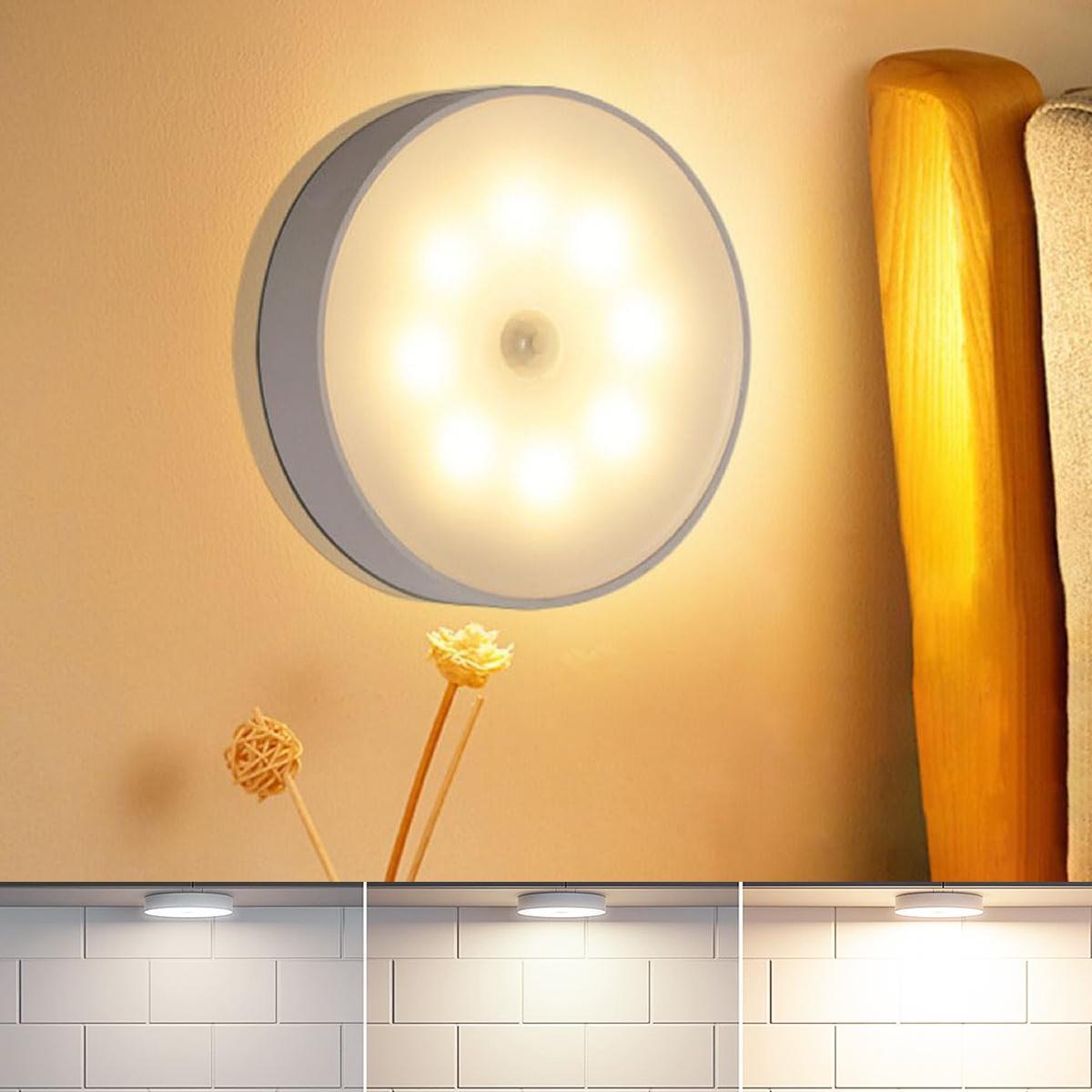 6-Pack Rechargeable Puck Lights - Motion Sensor & Dimmable Under Cabinet Lighting | USB Magnetic LED Lights for Kitchen, Closet, Pantry