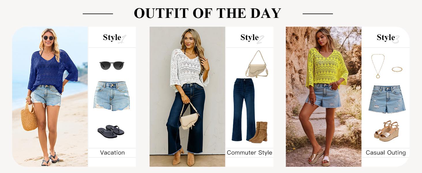 Saodimallsu Womens Crochet Cover Up Tops 3/4 Sleeve V Neck Summer Boho Knit Beach Coverups 2026 Resort Wear