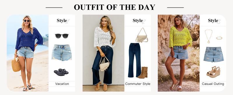 Saodimallsu Womens Crochet Cover Up Tops 3/4 Sleeve V Neck Summer Boho Knit Beach Coverups 2026 Resort Wear