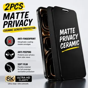 2-Pack Anti-Spy Anti-Glare Anti-Fingerprint Matte Privacy Ceramic Film, Anti-Scratch Soft Screen Protector, Compatible with for Iphone 17 Pro Max/17 Pro/17/16 Pro Max/16/15 Pro/15/14/13/12/11 Series, Shockproof, Edge-To-Edge Fit, Case-Friendly