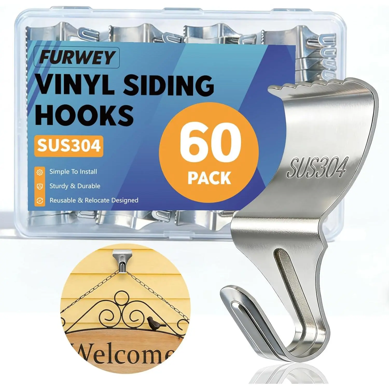 60 Pack Vinyl Siding, No Hole Vinyl Siding Clips, Duty Stainless, for & Festive Decoration (60P)