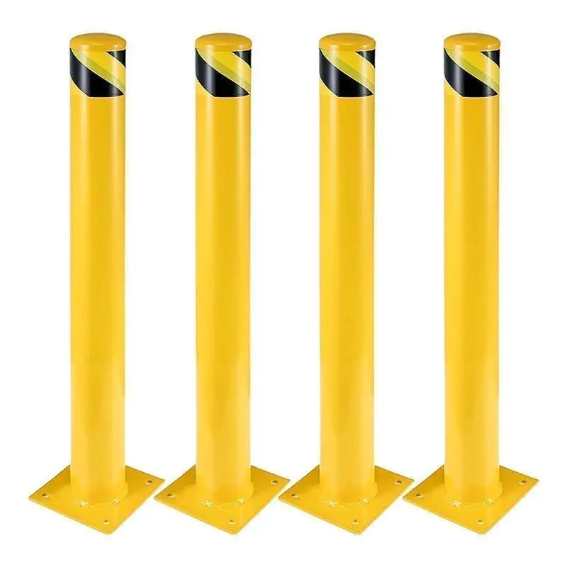 High-Visibility Steel Safety Bollard Set – 4 Pack, 42" H x 4.5" Dia, Yellow Stream Control Barrier, Heavy Duty Facility & Parking Lot Protection, Includes 16 Anchor Bolts