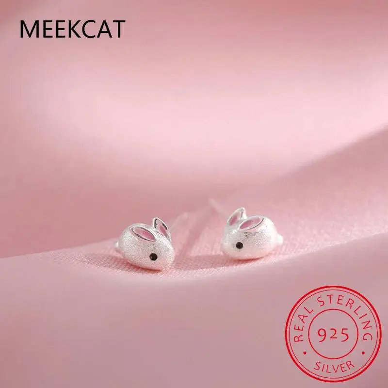 Real 925 Sterling Silver Kids Earring Frosted Rabbit Carrot Stud Earrings For Daughter Girls Fine Jewelry Gift DS3213