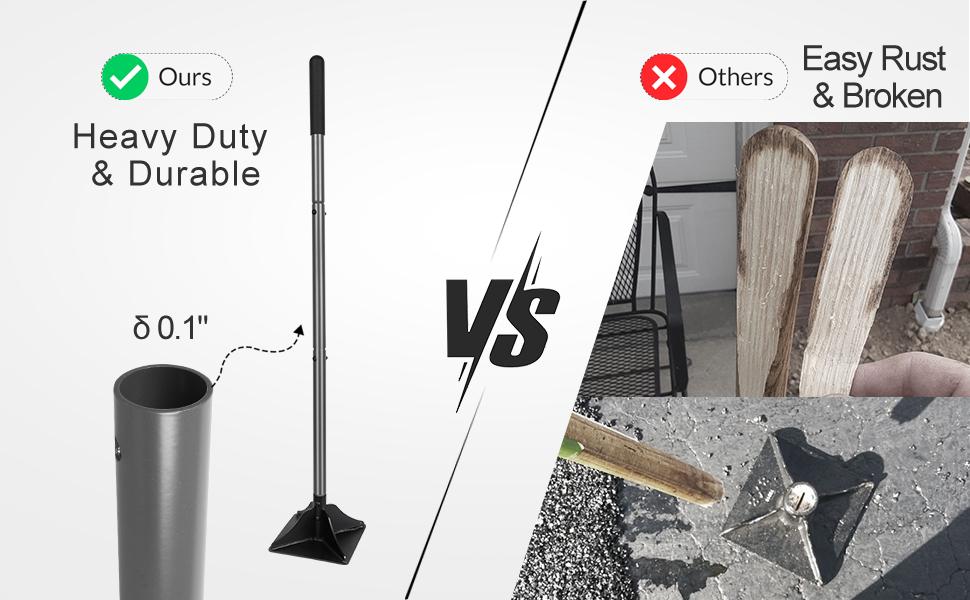 Walensee Steel Tamper with 48 inch Handle 8"x8" Garden Tamper with Rubber Grip All-Steel Heavy Duty Tamper Tool for Leveling Ground Gravel Soil Asphalt Sand Installing pavers and Repairing Blacktop