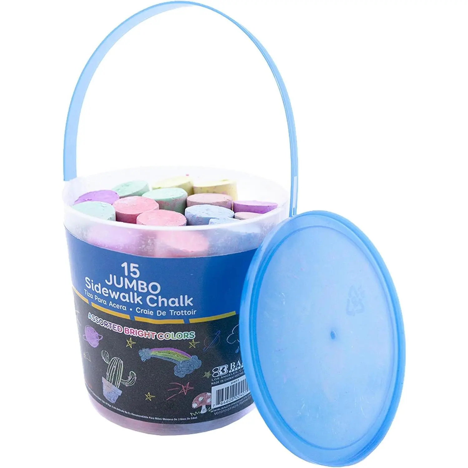 Color Chalks (15/Bucket) | thick-grip  sidewalk chalk sticks in a handled bucket for bold outdoor drawing and