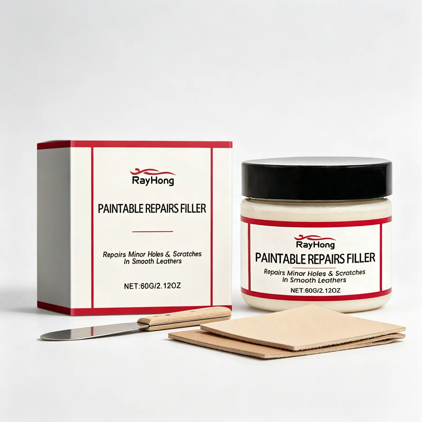 RAYHONG Paintable Polyurethane Leather Repair Filler - Smooth, Waterproof DIY Repair Cream for Household Car Seats, Sofas, Shoes (Scratch, Crack, Hole Restoration), Water Proof
