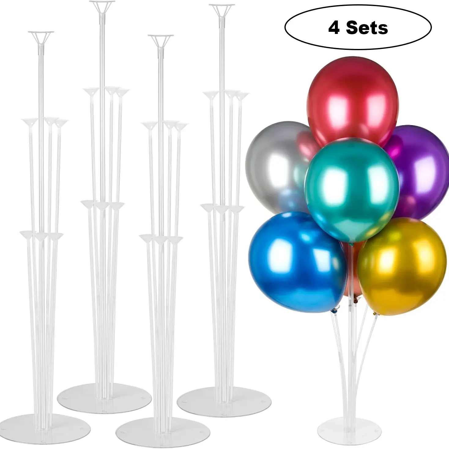 4 Sets Balloon Stand Kits, Reusable Clear Balloon Stand with Base, Balloon Sticks Holder, Balloon Column Stand for Table Graduation Birthday Wedding Holiday Party Decoration(Without Balloon) Birthday Party Decorations