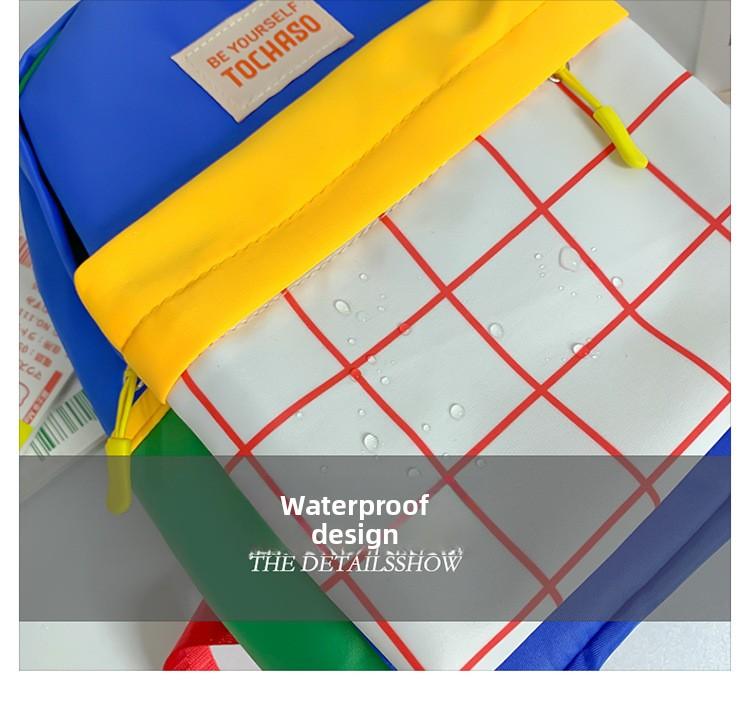 Kindergarten children's backpack, stylish baby color-blocking canvas backpack, lightweight backpack for boys and girls aged 3-6 years old