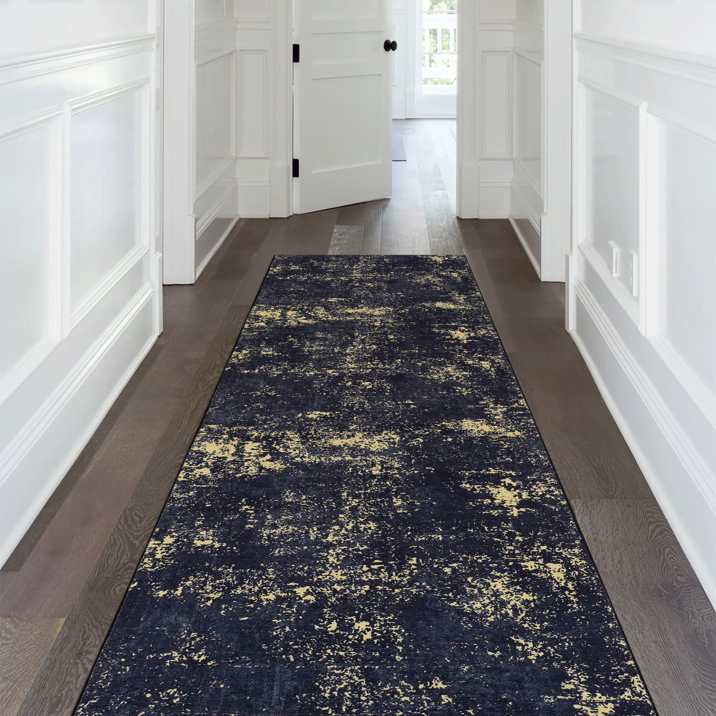 ARCH MAVAL Black and Gold Washable Runner Rug 2'6" x 10' Modern Contemporary Non-Shedding Easy Clean Floor Mat for Living Room Bedroom Dining Space Hallway Kitchen Entryway Indoor Area Carpet, Home Furniture and Household Product Search Terms