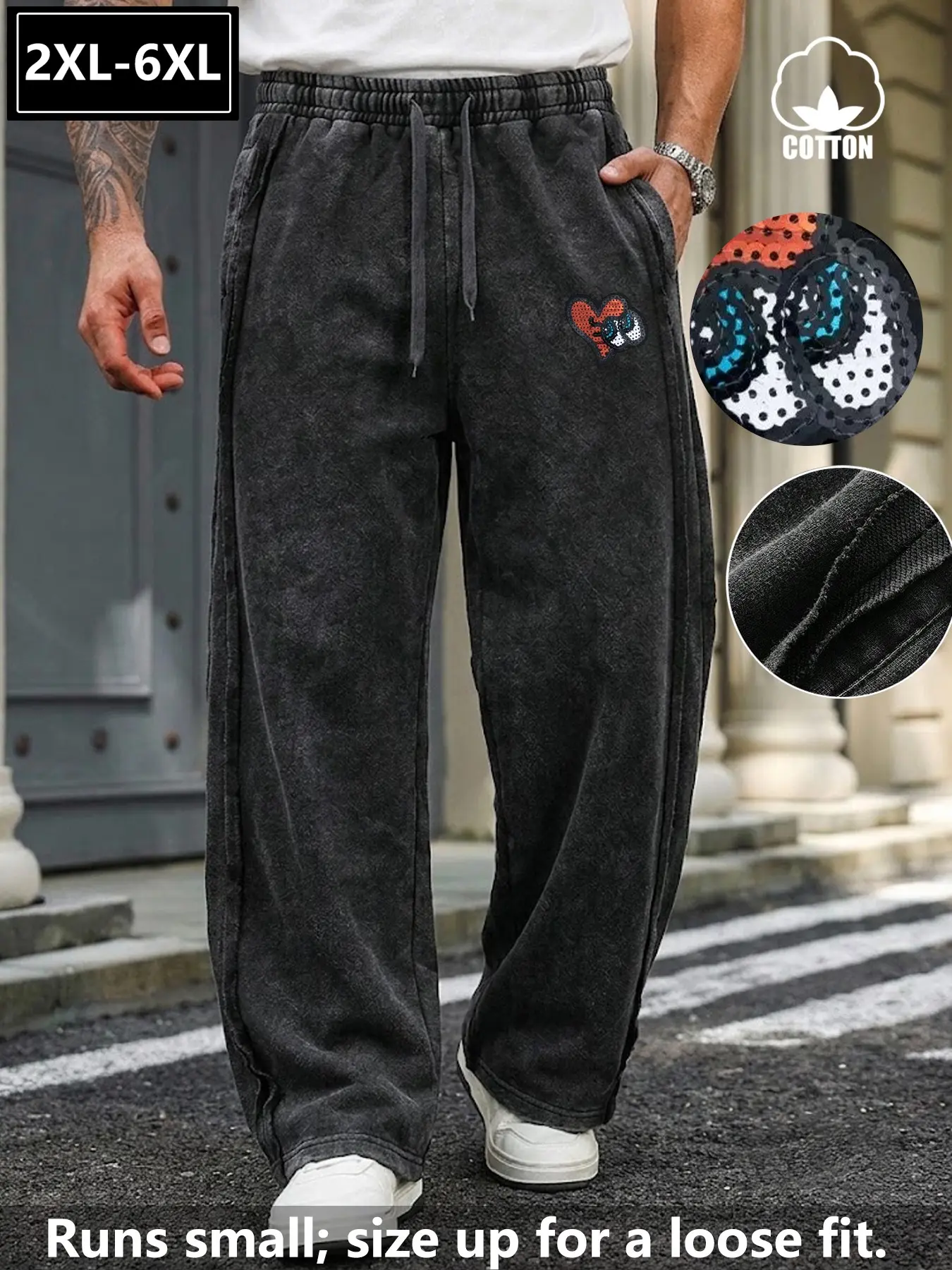 Plus Size Men's Wide Leg Sweatpants 2xl-6xl, Loose Drawstring Waist, Soft Fabric, Casual Versatile Streetwear, Comfortable Daily Wear