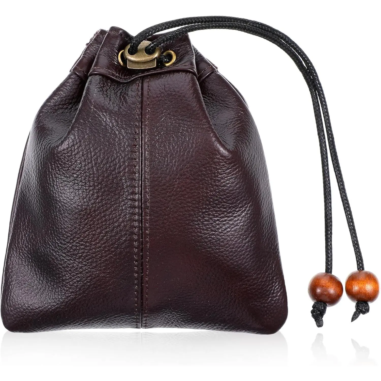 Drawstring Cowhide Bag, Leather Storage Bags Small  Pouch  Leather Pouch Small Bucket Purse for Men  Wedding Gifts Change Card Collection Coffee Color Renaissance