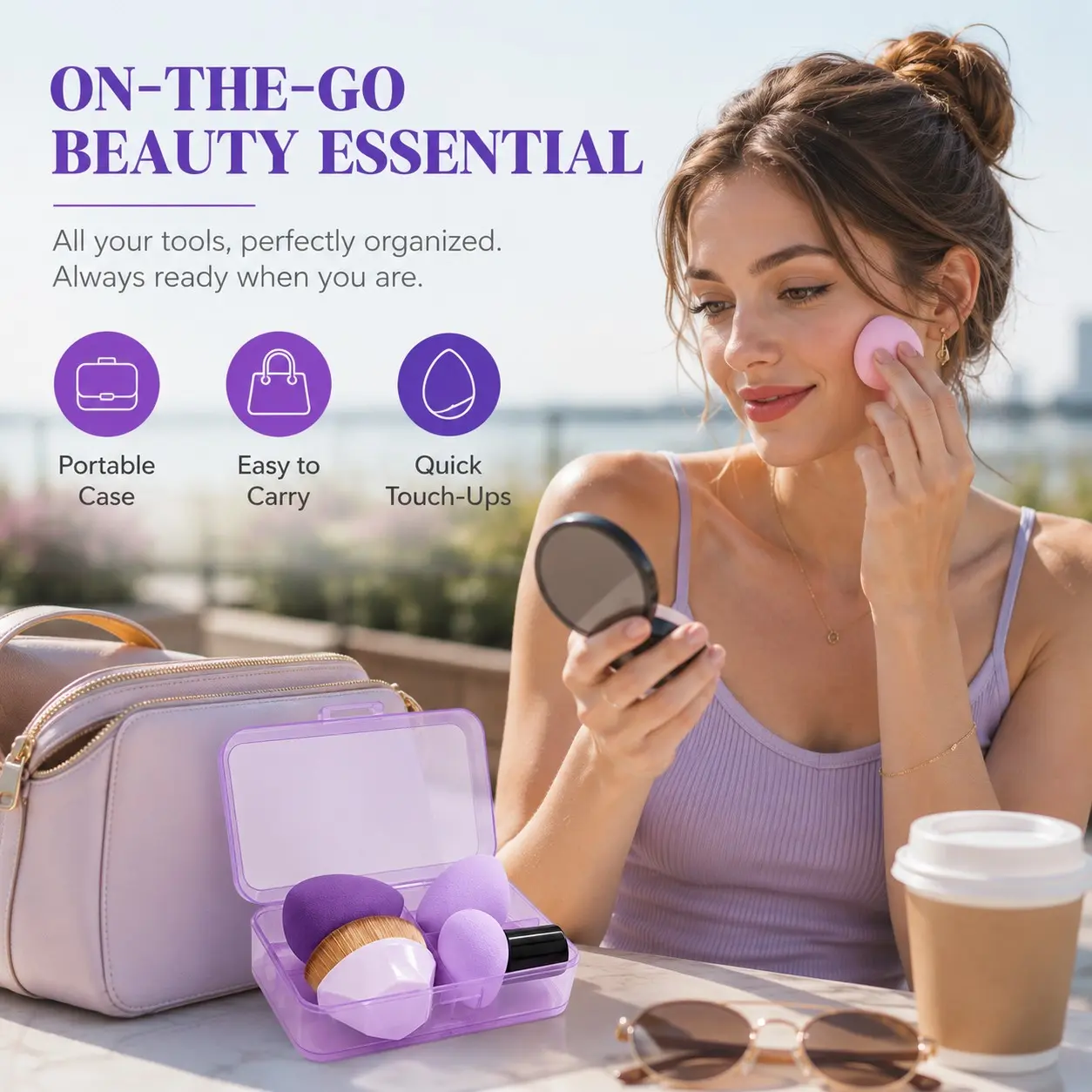 Makeup Sponge Storage Box Set, Multi-Functional Foundation Beauty Tool Kit, Dry Wet Use Foundation Sponge, Home Travel Makeup Combo