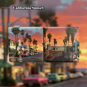 Oil painting style California flat ceramic refrigerator sticker sunset street view American style home decoration ornament retro explosion