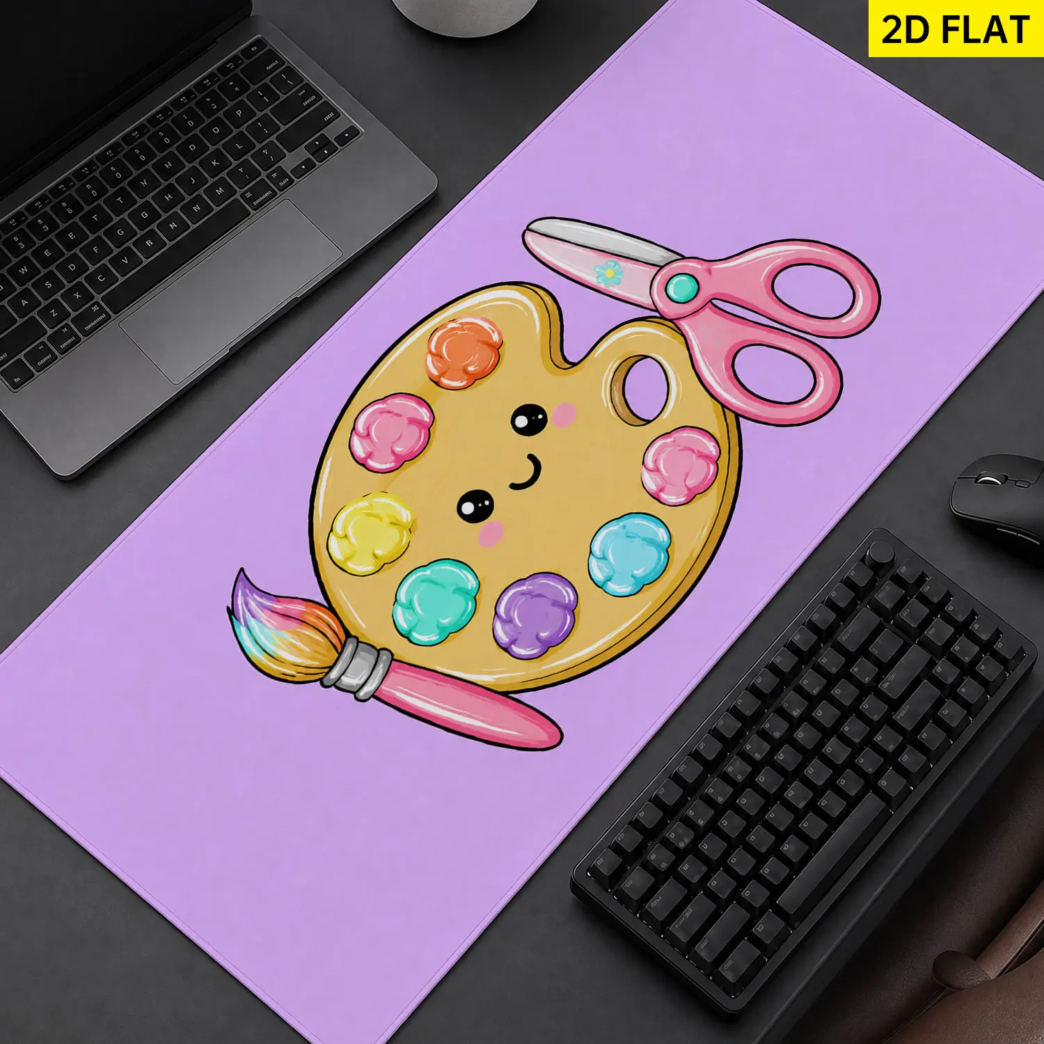 Extra Large Cute Paint Palette Scissors Mouse Pad, Non Slip Rubber Pad, Desktop Decoration Drotection Pad, Washable, Lock Edge Multi Size, Premium Multipurpose Mousepad For Home, Studio, Gift for Family and Friends